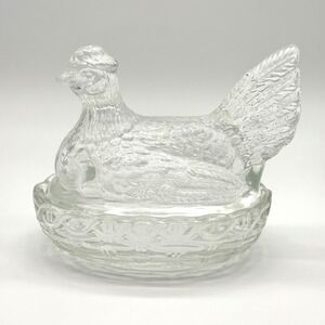 Clear Glass L.E. Smith Hen on a Nest Covered Dish Vintage